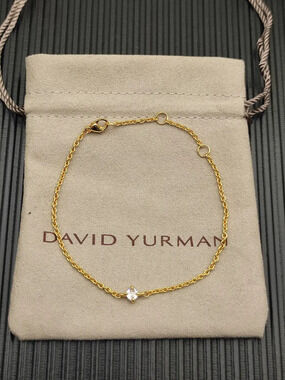 David Yurman Gold 4mm Solitaire White Diamond Bracelet